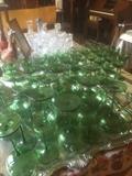Over 40 green glass stemware