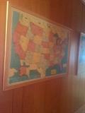  Pair of framed vintage maps (world & US) classroom size