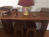 Console to Table Danish Teak Table & assorted smalls 