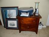 Copier printer, night stand, pictures