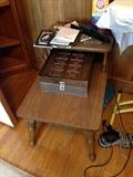 End table and carved box.