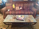 sofa from Kornmeyers. Slate coffee table with 2 matching ends