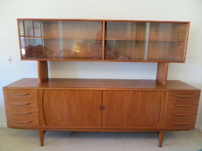 Johannes Andersen Sideboard / buffet/ with invisible Tambour doors.  AND a Kurt Ostervig China Cabinet.  Vintage teak circa 1960's. 