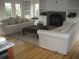 Pair Camelback Sofas Slipcovered  in Natural Belgian Linen for Restoration Hardware