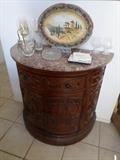 Marble top, hand carved curved lamp table