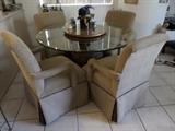 Dinette set Beveled Round Glass Top Table-4 upholstered chairs