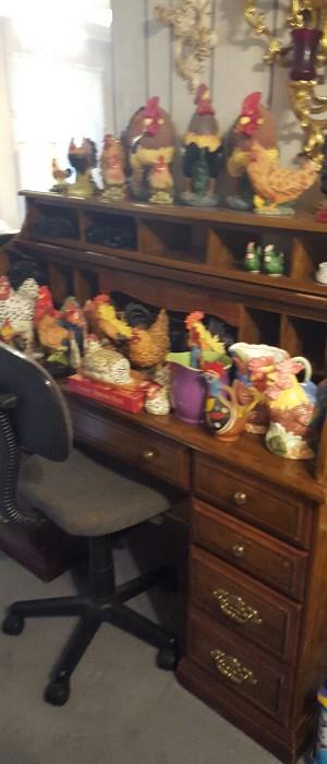 Roll Top Desk Smaller Size, Collection of Hens, Roosters