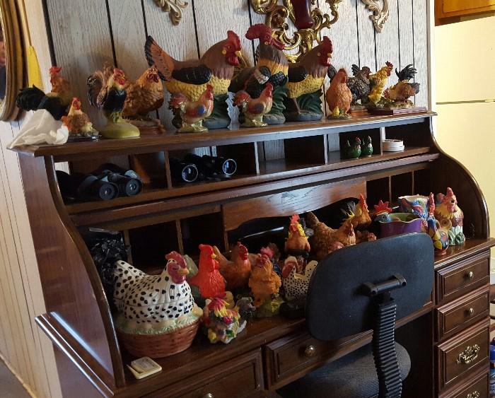 Roll Top Desk smaller version, Hens, Roosters Collection