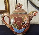 Satsuma Moriage Tea Set Geisha Tea Pot