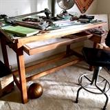Amazing vintage drafting table and coordinating metal stool.