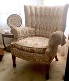 Gold and white channel back living room chair