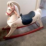 Perfect decorator child's rocking horse with just the right amount of wear. 1950-60s.
