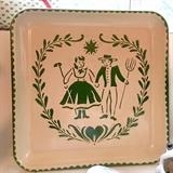 Cute 1950-60s serving platter with green boy and girl