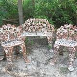 1950s cast iron pair of garden chairs with grape pattern