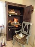 Computer armoire and storage cabinet with repurposed antique chair