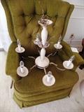 Alabaster chandelier and vintage rocker
