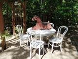 Shabby chic bistro set with rocking horse