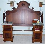 Beautiful Antique Headboard & Side Tables