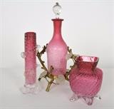 Group 3 Victorian Cranberry Overshot Glass