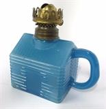 Rare Atbury Blue Log Cabin Oil Lamp