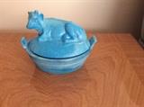 Westmoreland  Blue Slag Cow covered dish