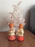 Wonky vintage plastic tree with Gurley Carolers