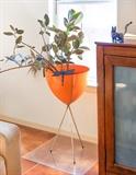 Orange Fiberglass Bullet Planter on Tripod Stand w/Ficus 90.00