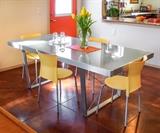 Copenhagen Frosted Glass Top Dining Table 80"X40" 1950.00, Yellow Molded Dining Chairs (4) 290.00 for set