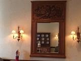 French Trumeau Mirror, Brass Sconces (4 available)