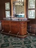 A Vintage Portable Bar and some of the Bar Ware, 4 Botanical Prints, & a French Mirror.