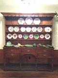 Welsh cupboard with vintage and antique majolica.