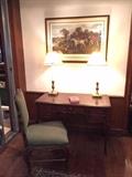 One of many different English Hunting Prints, a French Provincial Style Desk and a Side Chair.