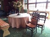 A set of 6 French Provincial Style Ladder Back Dining Chairs.