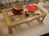 Art deco influenced contemporary coffee table with inset beveled glass top