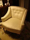 Vintage club chair/arm chair in off-white damask upholstery