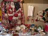 Holiday decorations, including huge selection of Santa Claus figures and items