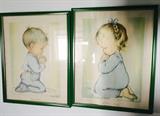Pair of vintage framed Charlot Byi's prints -Child's Prayer