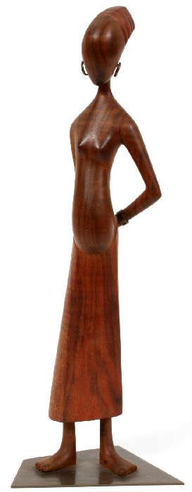 FRANZ HAGENAUER (AUSTRIAN, 1906-1986), TEAKWOOD & BRASS AFRICAN FIGURE, WIEN, H 15 1/2"