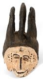 IBO WOOD & POLYCHROME MAIDEN MASK, 'AGBOGHO MMUO', FEDERAL REPUBLIC OF NIGERIA, H 14"