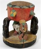 YORUBA WOOD & POLYCHROME KOLA NUT BOWL, NIGERIA, H 9", W 8"