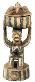 YORUBA WOOD & POLYCHROME FIGURE OF A WOMAN WITH COVERED BOWL, NIGERIA, H 30"
