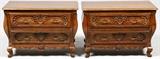 BAKER, WALNUT BOMBE CHESTS #4056, PAIR, H 25", W 36", D 20"