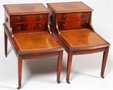 MAHOGANY LEATHER TOP STEP END TABLES, PAIR, H 26", L 29", D 18"