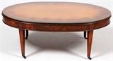 WALNUT LEATHER TOP COFFEE TABLE, H 17", L 44", D 23.5"