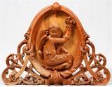 CARVED WOOD WALL MEDALLION, H 35", L 43"