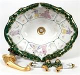 SHERLE WAGNER ITALIAN PORCELAIN & BRONZE FAUCET & SINK SET, W 19", D 16"