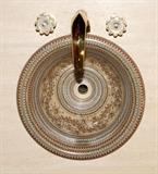 'BLUE WATER BASINS', HANDCRAFTED PORCELAIN SINK, SET INTO MARBLE TOP, W 72", D 22"