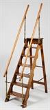 FOLDING, WALNUT LIBRARY LADDER, H 87", W 20", D 41" (DEPLOYED)