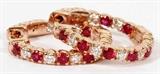 1.10CT RUBY & 0.73CT DIAMOND HOOP EARRINGS, PAIR, DIA 3/4"