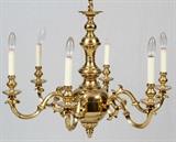 SIX-LIGHT BRASS CHANDELIER, H 23", DIA 26.5"